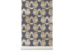 Rola tapet auriu 53x1000 cm Birds Deep Blue Gold Ferm Living