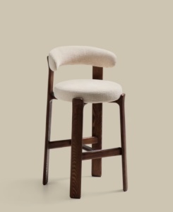 Scaun bar bej din textil Granite Walnut Chenille Tall FR Kave Home