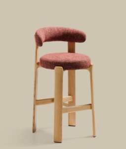 Scaun bar maro teracota din textil Granite Oak Chenille Tall FR Kave Home
