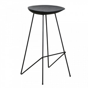 Scaun de bar negru din lemn de tec si fier Loft Black Raw Materials