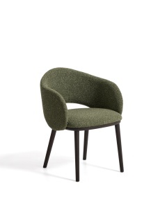 Scaun dining din textil verde Maina Chenille Black Kave Home