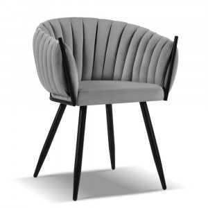 Scaun dining gri deschis/negru din catifea Levin Micadoni