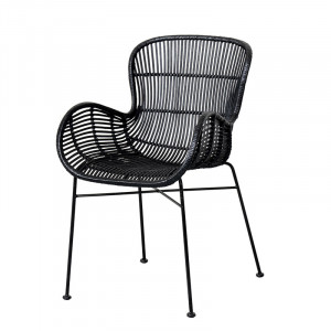 Scaun dining negru din ratan si fier Rena Lifestyle Home Collection