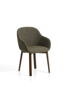 Scaun dining verde din textil Meila Arms Chenille Dark Kave Home
