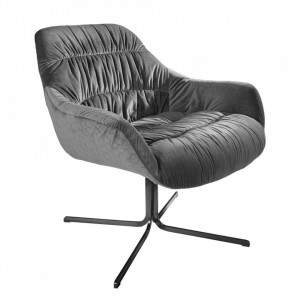 Scaun lounge gri din catifea si metal Dutch Invicta Interior
