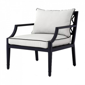 Scaun lounge negru/alb din textil si aluminiu Bella Vista Eichholtz