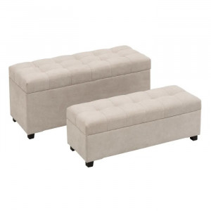 Set 2 banchete crem din tesatura chenille si MDF Pomello The Home Collection