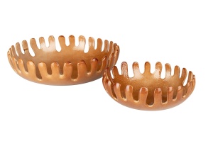 Set 2 boluri decorative maro coniac din metal Onda Zuiver