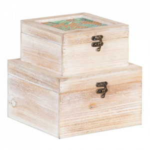Set 2 cutii cu capac maro din MDF si ratan Lupo The Home Collection