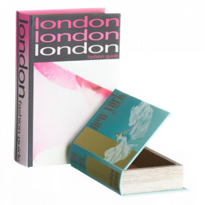 Set 2 cutii tip carte multicolore din MDF si canvas London Ixia