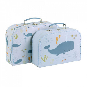 Set 2 cutii tip valiza multicolore din carton si metal Ocean A Little Lovely Company