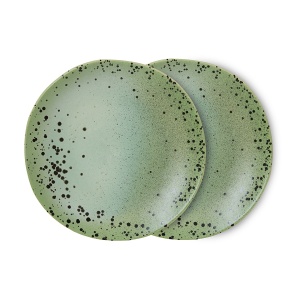 Set 2 farfurii verzi din ceramica 22 cm 70s Fleck HKliving