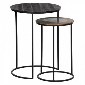Set 2 masute din fier si aluminiu Tate Dark Brown Antique Brass Woood