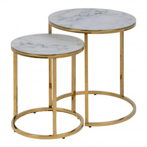 Set 2 mese de cafea albe/aurii din sticla Alisma Actona Company