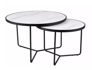 Set 2 mese de cafea albe/negre din metal Italia The Home Collection