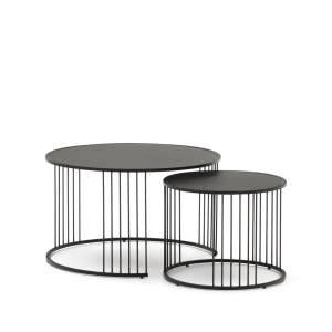 Set 2 mese de cafea negre din sticla si metal Hadar Kave Home
