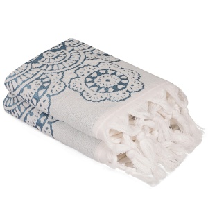 Set 2 prosoape ecru/albastru petrol din bumbac 50x90 cm Marcello The Home Collection