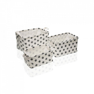 Set 3 cosuri albe/negre din poliester Laundry Basket Black Stars Versa Home