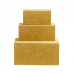 Set 3 cutii cu capac galbene din piele si MDF Goat Elegance Nordal