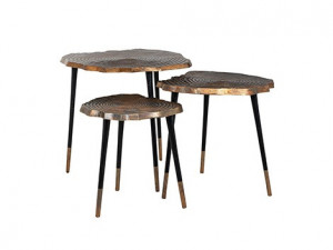 Set 3 masute de cafea aurii/negre din aluminiu si fier Sherman Richmond Interiors