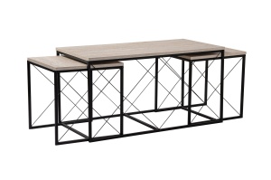 Set 3 mese de cafea negre/bej din metal Defne The Home Collection