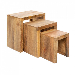 Set 3 mese laterale maro din lemn Makassar The Home Collection