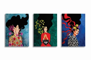 Set 3 tablouri multicolor din fibre 30x40 cm UDC10 The Home Collection