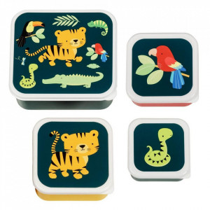 Set 4 cutii pentru pranz multicolore din polietilena Jungle Tiger A Little Lovely Company