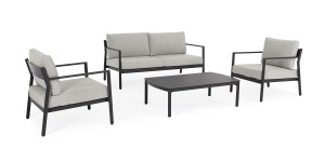 Set canapea exterior cu 2 fotolii si masa de cafea gri din metal Sirius Bizzotto