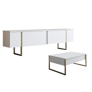 Set comoda TV si masa de cafea alb/auriu Luxe Set The Home Collection