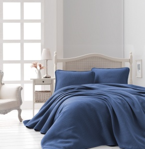 Set cuvertura albastru inchis din bumbac Liv Double The Home Collection