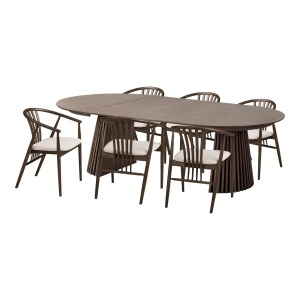Set masa dining extensibila si 6 scaune maro din lemn Osaka and Agustin House Nordic