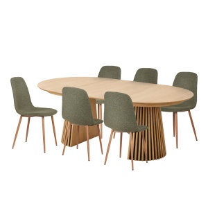 Set masa dining extensibila si 6 scaune verde/maro Osaka and Stockholm House Nordic