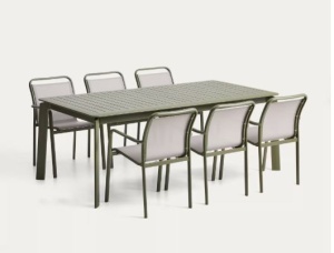 Set masa si 6 scaune exterior verzi din metal Brela Kave Home
