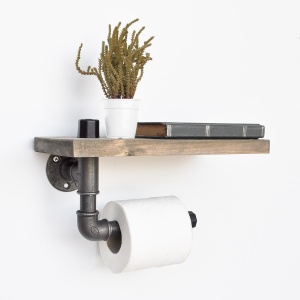 Suport hartie igienica cu raft maro/negru din lemn Boruraf021 The Home Collection
