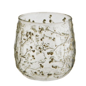 Suport lumanare transparent din sticla 10 cm Flowers Madam Stoltz