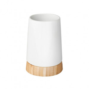 Suport pentru periuta de dinti alb/maro din ceramica 8x12 cm Bamboo Wenko
