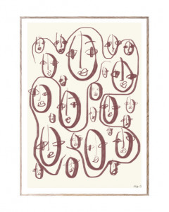 Tablou crem/maro cu rama din lemn Random Faces Paper Collective