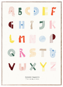 Tablou multicolor cu rama din lemn 50x70 cm Alphabet Spaghetti Colourful English Paper Collective