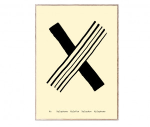 Tablou negru/crem cu rama din lemn 30x40 cm X-Alphabet Spaghetti Letter Paper Collective
