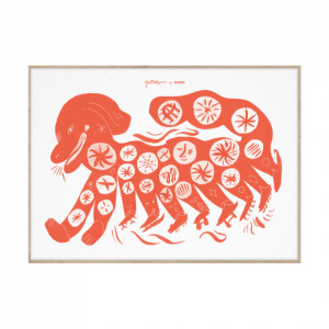 Tablou rosu cu rama din lemn 50x70 cm Chinese Dog Red Paper Collective