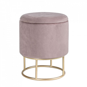 Taburet rotund roz/auriu din catifea 30 cm Polina Bizzotto