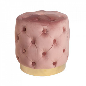 Taburet rotund roz/auriu din catifea 37 cm Modern Baroque The Home Collection