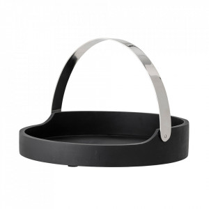 Tava rotunda neagra/argintie din lemn si fier 35 cm Zlatica Bloomingville