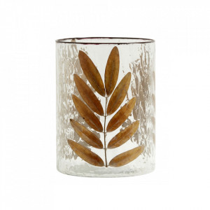 Vaza transparenta/maro din sticla 20 cm Leaves Nordal