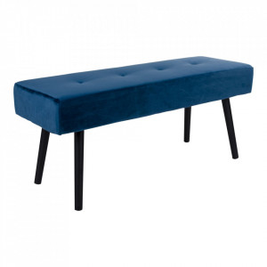Bancheta albastru inchis din catifea si otel 100 cm Skiby House Nordic