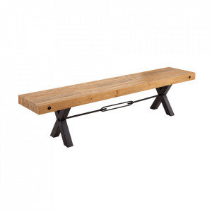 Bancheta maro/neagra din lemn si fier 170 cm Thor The Home Collection