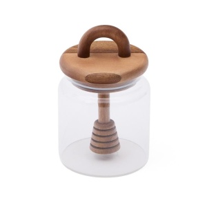 Borcan cu capac pentru miere transparent/maro din sticla 9x14 cm Nukha Kave Home