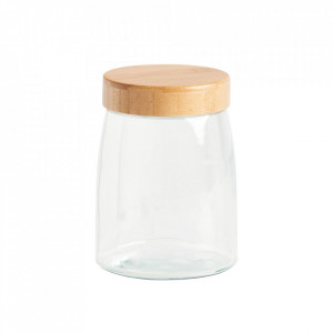 Borcan cu capac transparent/maro din sticla si lemn 1,3 L Lou Zeller