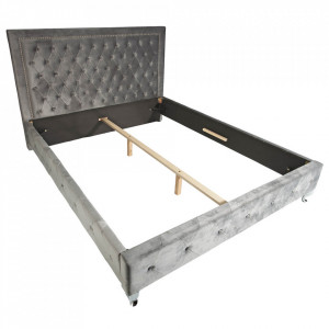 Cadru pat gri din catifea si MDF 170x215 cm Extravagancia The Home Collection